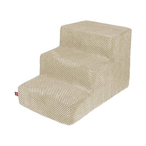 BOUTIQUE ZOO Hundetreppe 30 cm hoch | Katzentreppe Haustiertreppe | 3 Stufen | Hunde Katzen Haustier | für Bett und Auto | Trepp für kleine Hund | Plüschbezug | Farbe: Beige von BOUTIQUE ZOO