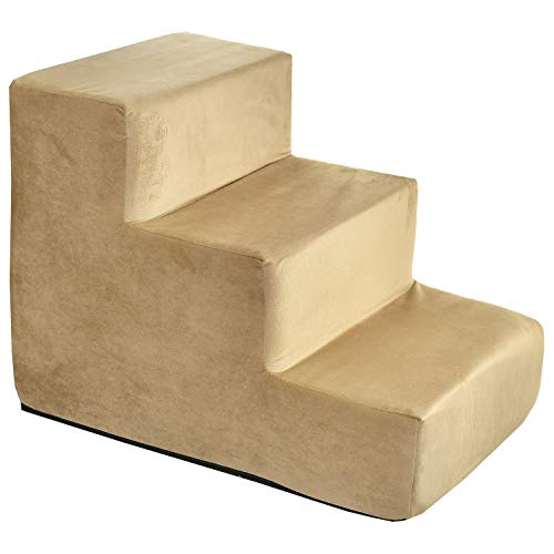 BOUTIQUE ZOO Hundetreppe 30 cm hoch | Katzentreppe Haustiertreppe | 3 Stufen | Hunde Katzen Haustier | für Bett und Auto | Trepp für kleine Hund | Samtstoff | Farbe: Velvet: Beige von BOUTIQUE ZOO