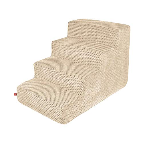 Hundetreppe 40 cm hoch | Katzentreppe Haustiertreppe | 4 Stufen | Hunde Katzen Haustier | für Bett und Auto | Trepp für kleine Hund | Plüschbezug | Farbe: Beige von BOUTIQUE ZOO