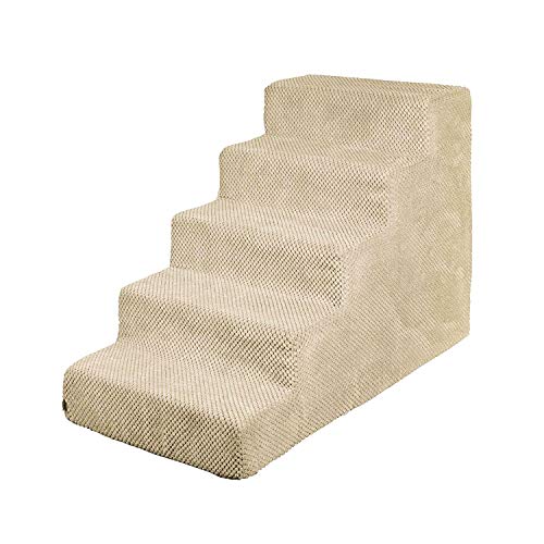 BOUTIQUE ZOO Hundetreppe 50 cm hoch | Katzentreppe Haustiertreppe | 5 Stufen | Hunde Katzen Haustier | für Bett und Auto | Trepp für kleine Hund | Plüschbezug | Farbe: Beige von BOUTIQUE ZOO