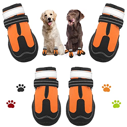 Bowite wasserdichte Anti-Rutsch-Stiefel für Hunde, Pfotenschutz mit reflektierenden Streifen für heißen Gehweg, Winter, Schnee, Wandern, Hundeschuhe für kleine, mittelgroße und große Hunde, 4 von Bowite