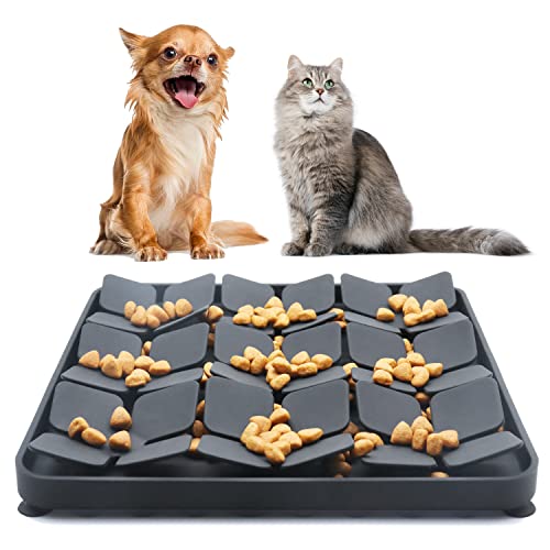 Hund & Katze Slow Feeder Bowite Silikon Slow Feeder Matte mit Saugnäpfen für Katzen und kleine Hunde, Das Design ist inspiriert von Natur's vierblättrigen Kleeblättern (Grau) von Bowite