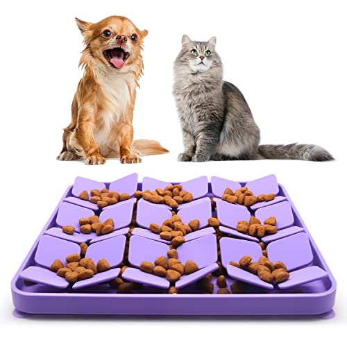 Hund & Katze Slow Feeder Bowite Silikon Slow Feeder Matte mit Saugnäpfen für Katzen und kleine Hunde, Das Design ist inspiriert von Natur's vierblättrigen Kleeblättern (lila) von Bowite