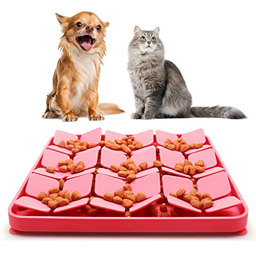 Hund & Katze Slow Feeder Bowite Silikon Slow Feeder Matte mit Saugnäpfen für Katzen und kleine Hunde, Das Design ist inspiriert von Natur's vierblättrigen Kleeblättern (rot) von Bowite