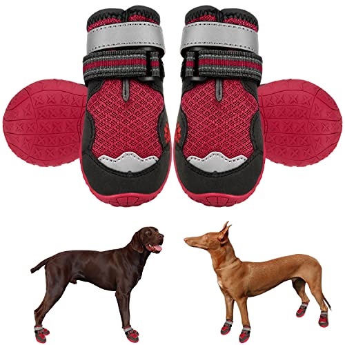 Hundestiefel, Hundepfotenschutz, Hundeschuhe zum Wandern, rutschfest mit Verstellbarem Reflexstreifen, Bowite Hundeschuhe für heißen Pflaster, Sommer Atmungsaktive Reflektierende Kletterstiefel von Bowite