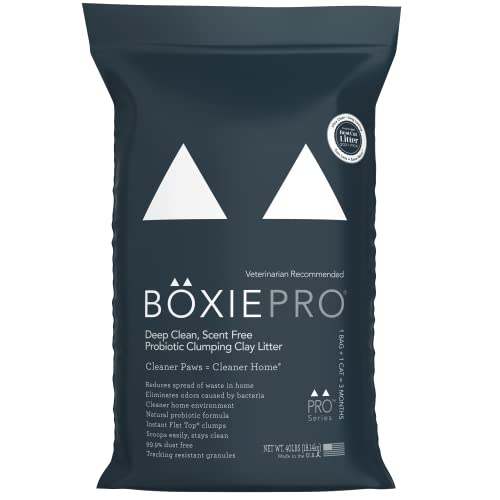 BoxiePro Deep Clean Probiotische klumpende Tonerde, geruchsfrei, 18 kg, Katzenaktivierte Probiotika, länger anhaltende Geruchskontrolle, bleibt ultra-sauber, 99,9 % staubfrei von BoxiePro