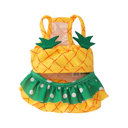 Boxkat Sommerthema Katze Hund Gelb Urlaub Ananas Bademode Bikini Kleidung Strand Badeanzug Welpe Weste Badeanzug Niedliches Haustier-Shirt, Hawaii-Kleider für kleine Katzen, Hunde, Mädchen (M) von PONLEE