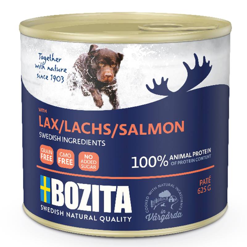 10 + 2 gratis! 12 x 625 g Bozita Paté Dose - mit Lachs von Bozita