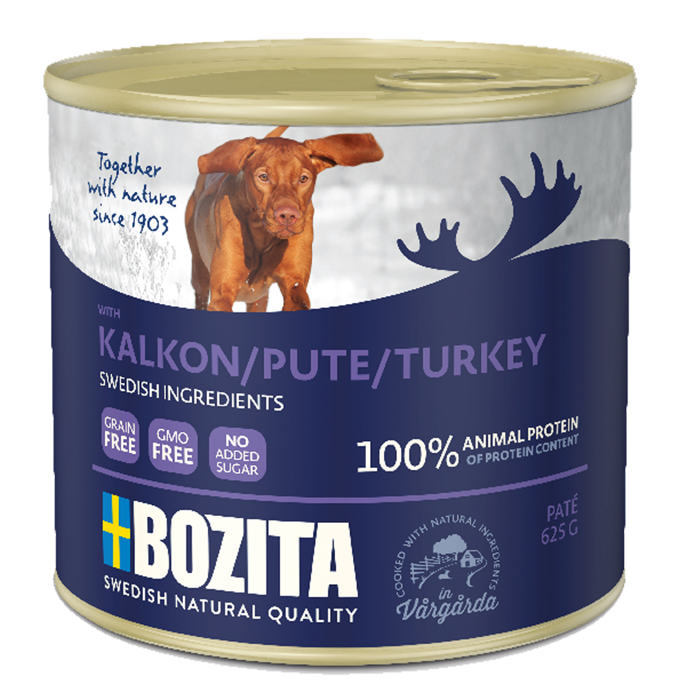 10 + 2 gratis! 12 x 625 g Bozita Paté Dose - mit Pute von Bozita