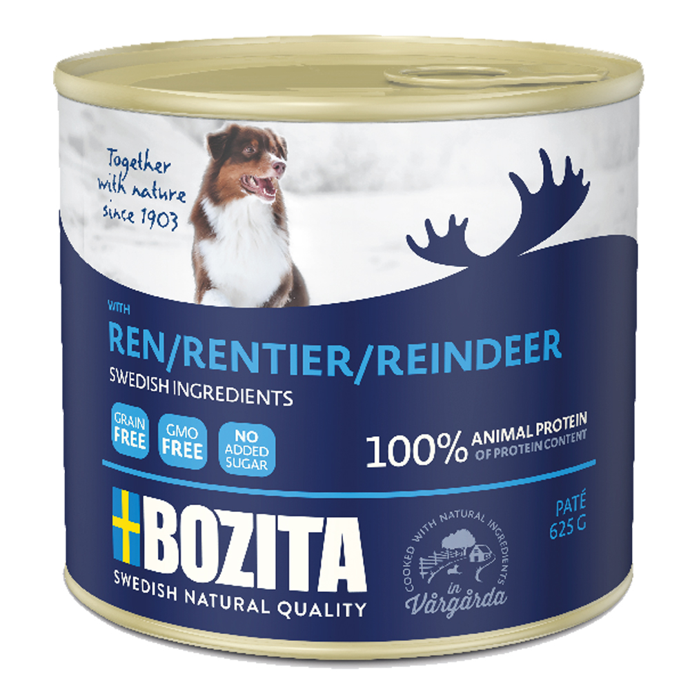 10 + 2 gratis! 12 x 625 g Bozita Paté Dose -  mit Rentier von Bozita