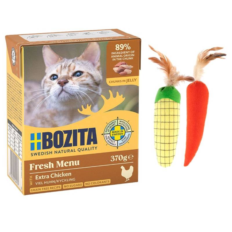 12 x 370 g Bozita Tetra Häppchen + TIAKI Katzenspielzeug gratis! - Viel Huhn in Gelee von Bozita