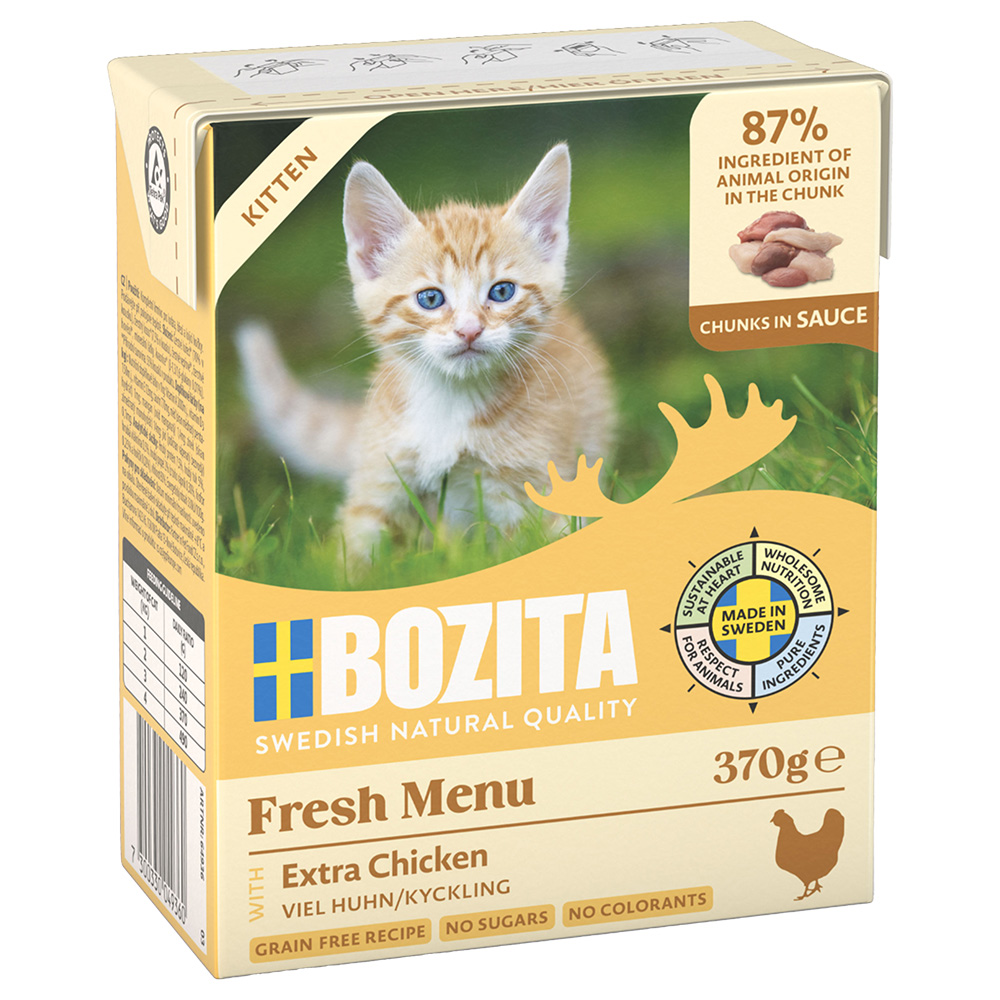 12 x 370 g Bozita Tetra Häppchen in Gelee oder Soße zum Sonderpreis! - Hühnchen für Kitten in Soße von Bozita