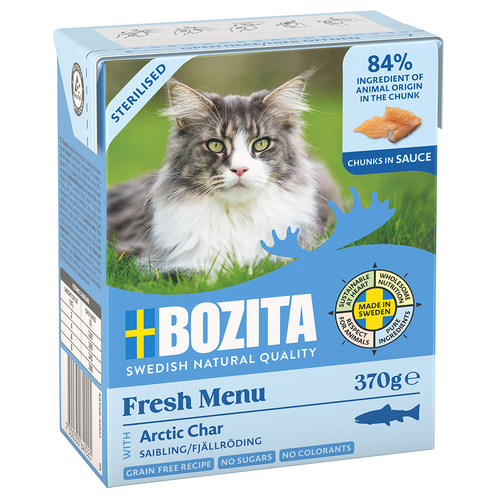 12 x 370 g Bozita Tetra Häppchen in Gelee oder Soße zum Sonderpreis! - Sterilised mit Saibling in Soße von Bozita