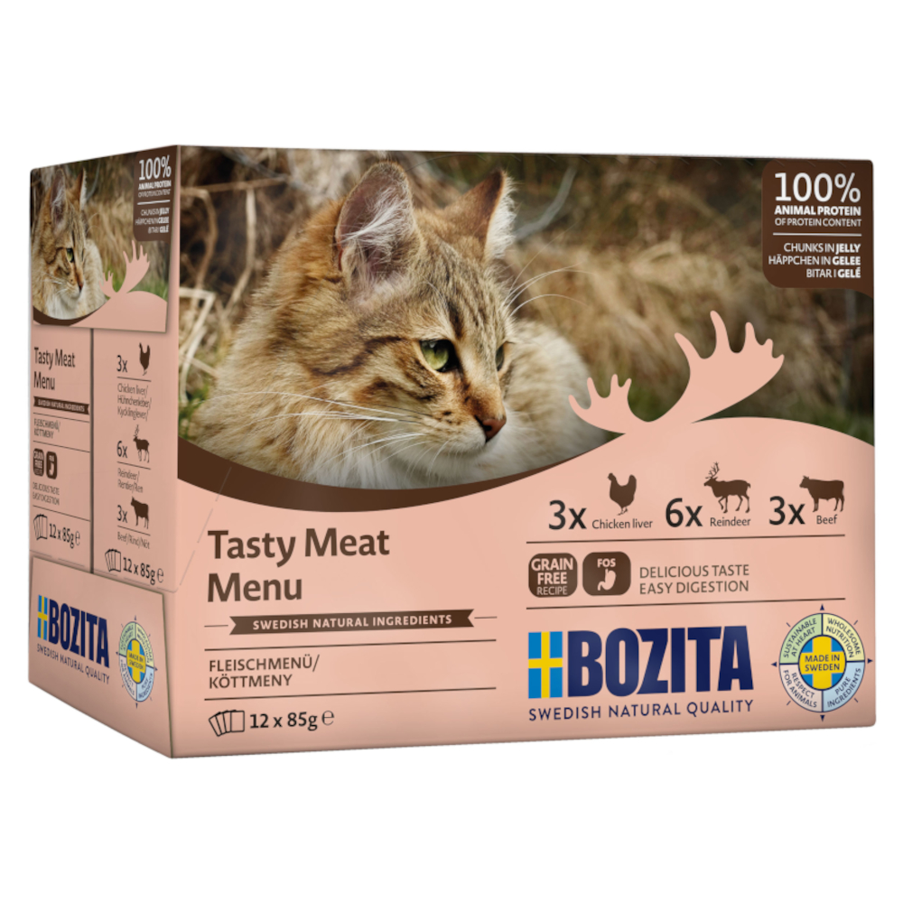 12 x 85 g Bozita zum Sonderpreis! - Fleisch Menü in Gelee (3 Sorten) von Bozita