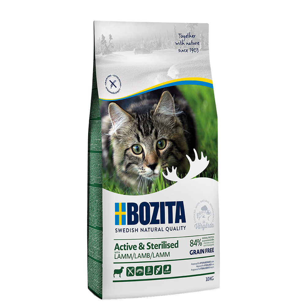 2 kg gratis! 10 kg Bozita Katzenfutter - Grainfree Active & Sterilised Lamm von Bozita