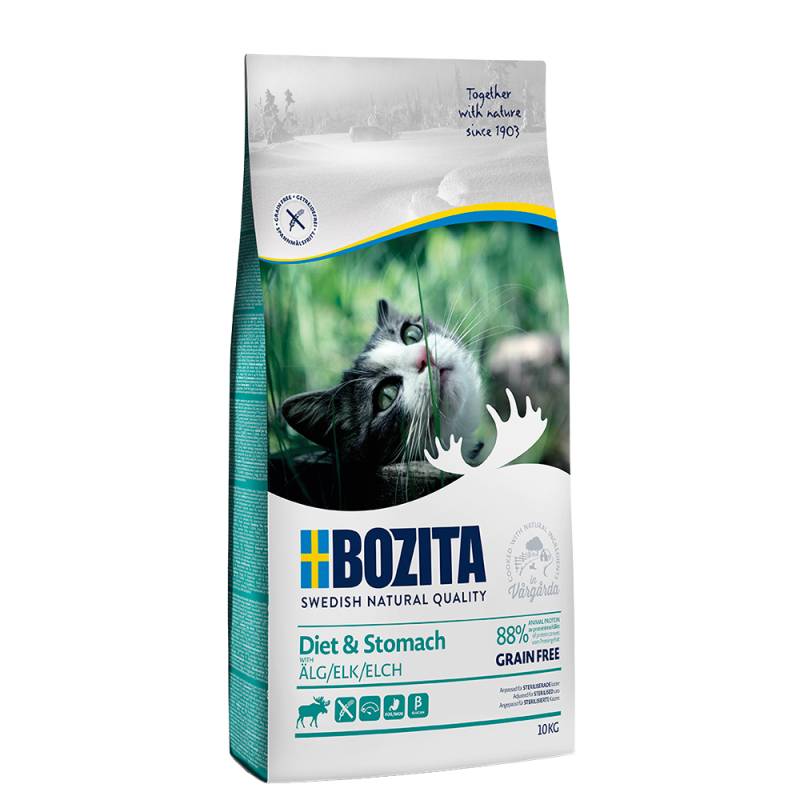 2 kg gratis! 10 kg Bozita Katzenfutter - Grainfree Diet & Stomach Elch von Bozita