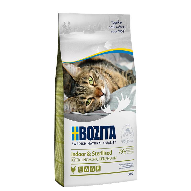 2 kg gratis! 10 kg Bozita Katzenfutter - Indoor & Sterilised von Bozita