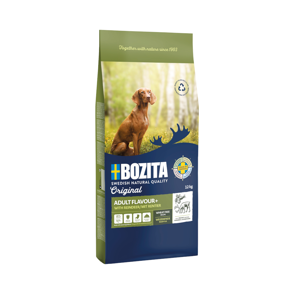 2 kg gratis! 12 kg Bozita Original - Adult Flavour Plus mit Rentier - Weizenfrei von Bozita