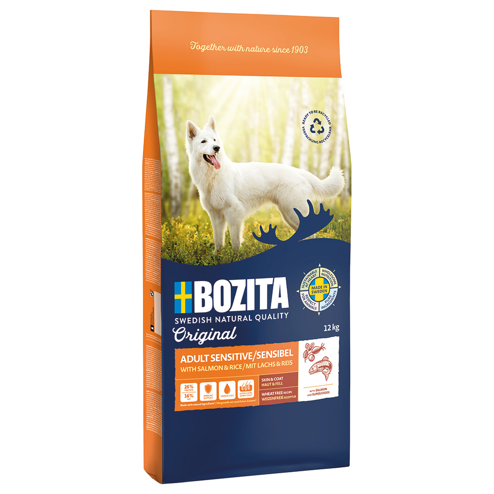 2 kg gratis! 12 kg Bozita Original - Adult Sensitive Haut & Fell mit Lachs & Reis - Weizenfrei von Bozita