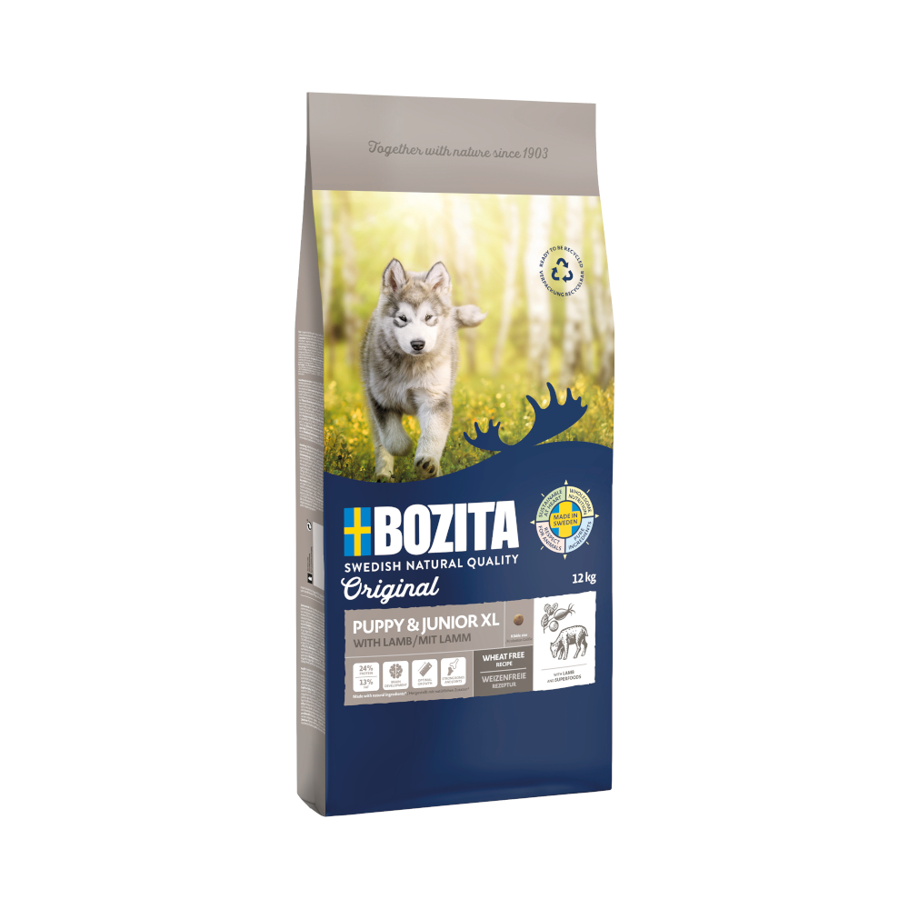 2 kg gratis! 12 kg Bozita Original - Puppy & Junior XL mit Lamm - Weizenfrei von Bozita