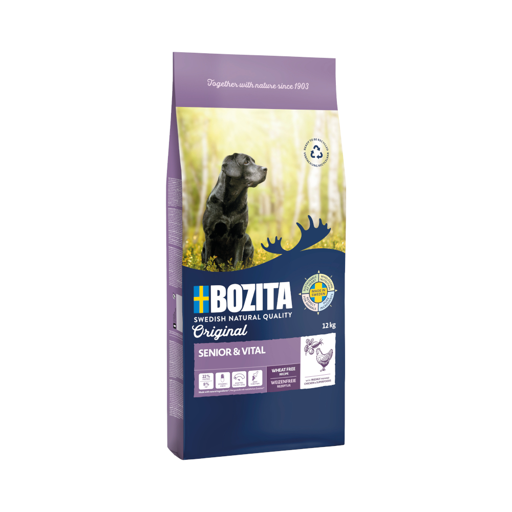 2 kg gratis! 12 kg Bozita Original - Senior & Vital mit Huhn - Weizenfrei von Bozita