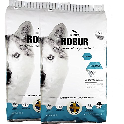 2 x 11,5 kg Bozita Robur Sensitive Grain Free Reindeer Rentier Hundefutter von Bozita