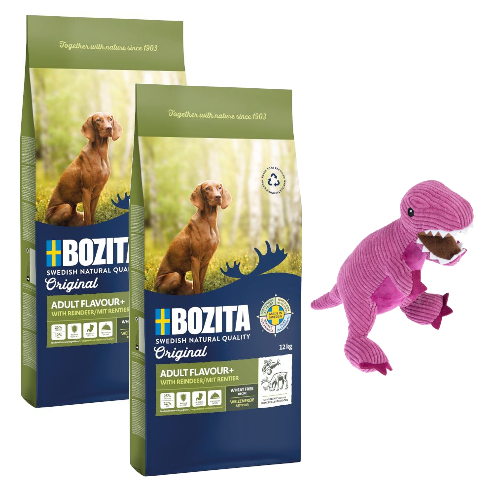 2 x 12 kg Bozita Original + TIAKI Hundespielzeug gratis! - Adult Flavour Plus mit Rentier - Weizenfrei von Bozita