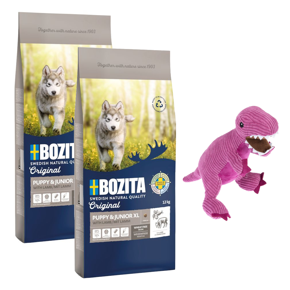 2 x 12 kg Bozita Original + TIAKI Hundespielzeug gratis! - Puppy & Junior XL mit Lamm - Weizenfrei von Bozita