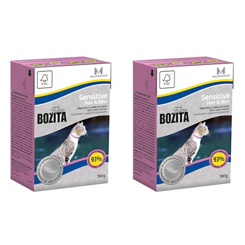 BOZITA Häppchen in Gelee Nassfutter Hair&Skin - 16 x 190 g - nachhaltig produziertes Katzenfutter für Erwachsene Katzen - Alleinfuttermittel (Packung mit 2) von Bozita