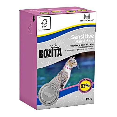 BOZITA Häppchen in Gelee Nassfutter Hair&Skin - 16 x 190 g - nachhaltig produziertes Katzenfutter für erwachsene Katzen - Alleinfuttermittel von Bozita