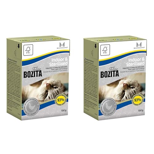 BOZITA Häppchen in Gelee Nassfutter Indoor&Sterilised - 16 x 190 g - nachhaltig produziertes Katzenfutter für Erwachsene Katzen - Alleinfuttermittel (Packung mit 2) von Bozita