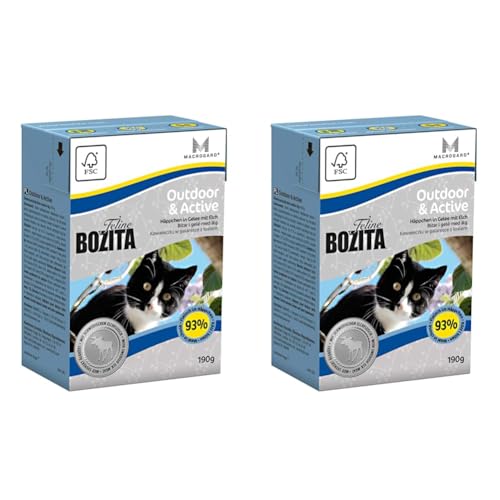 BOZITA Häppchen in Gelee Nassfutter Outdoor&Active - 16 x 190 g - nachhaltig produziertes Katzenfutter für Erwachsene aktive Katzen mit Ausgang - Alleinfuttermittel (Packung mit 2) von Bozita