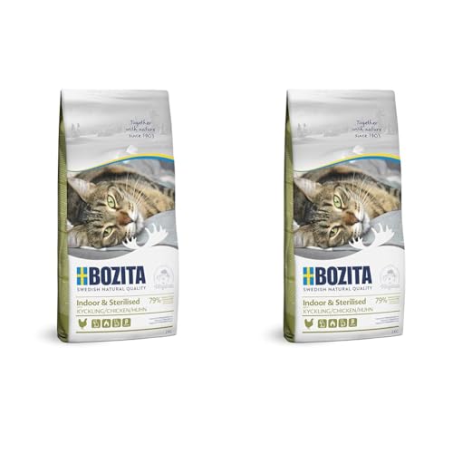 BOZITA Indoor & Sterilised Hühnchen - Trockenfutter für Erwachsene hauptsächlich drinnen lebende Katzen, 2 kg (Packung mit 2) von Bozita