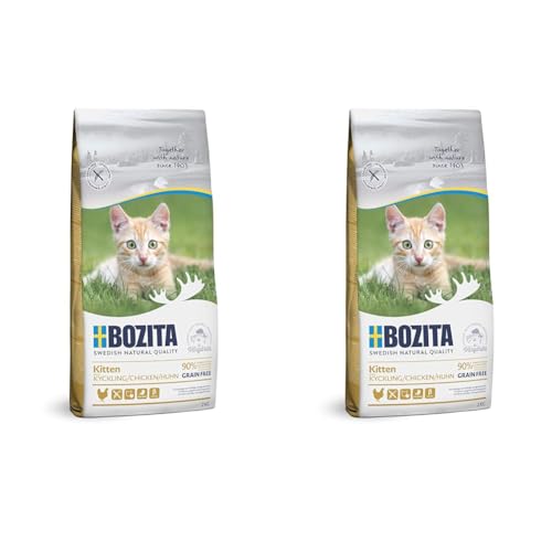 BOZITA Kitten Getreidefrei Hühnchen - Trockenfutter für Kitten, Junge Katzen und säugende Muttertiere, 2 kg (Packung mit 2) von Bozita