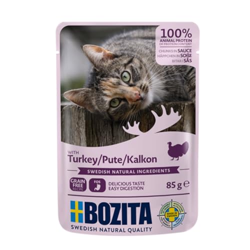 BOZITA Nassfutter Häppchen in Soße mit Pute 12x85g Pouch Portionsbeutel - getreidefrei - für erwachsene Katzen von Bozita