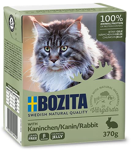 Bozita Häppchen in Gelee Nassfutter mit Kaninchen im Tetra Recart 16x370g - Getreidefrei - nachhaltig produziertes Katzenfutter für erwachsene Katzen - Alleinfuttermittel von Bozita