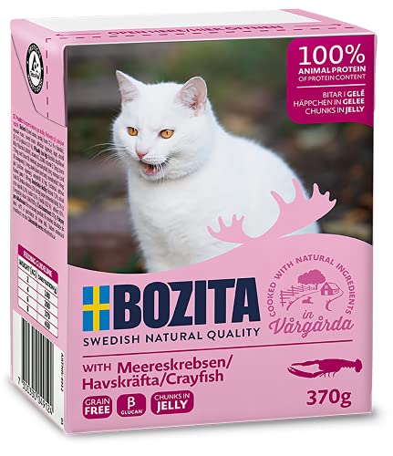 Bozita Häppchen in Gelee Nassfutter mit Meereskrebsen im Tetra Recart 16x370g - Getreidefrei - nachhaltig produziertes Katzenfutter für erwachsene Katzen - Alleinfuttermittel von Bozita