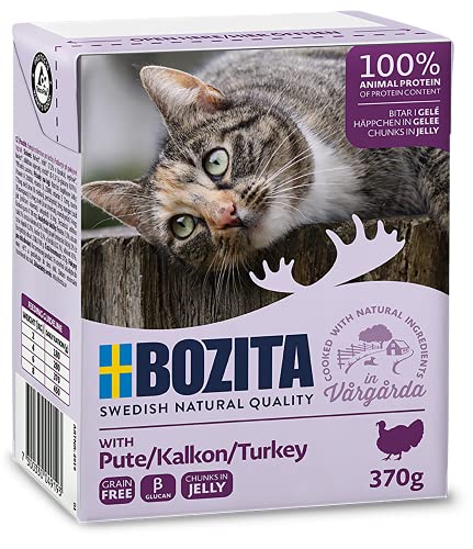 Bozita Häppchen in Gelee Nassfutter mit Pute im Tetra Recart 16x370g - Getreidefrei - nachhaltig produziertes Katzenfutter für erwachsene Katzen - Alleinfuttermittel von Bozita