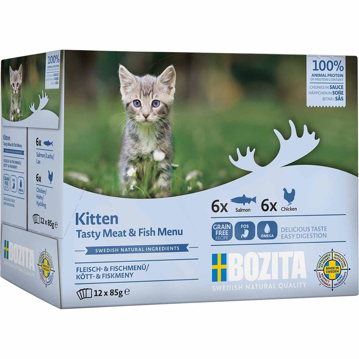 Bozita Pouch Häppchen in Soße Multibox Fisch & Fleisch Kitten 12x85g von Bozita