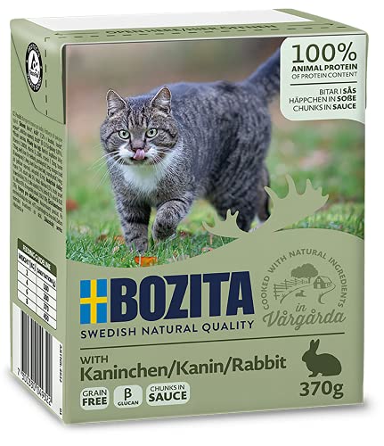 Bozita Häppchen in Soße Nassfutter mit Kaninchen im Tetra Recart 16x370g - Getreidefrei - nachhaltig produziertes Katzenfutter für erwachsene Katzen - Alleinfuttermittel von Bozita