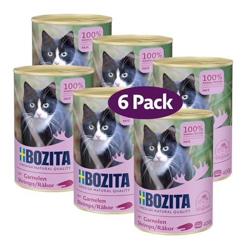 Bozita Paté Nassfutter für Katzen mit Garnelen 6x400 g Dose - feine Pastete von Bozita