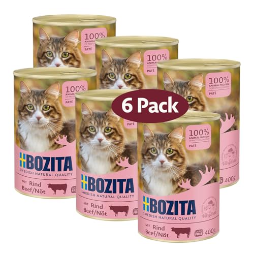 Bozita Paté Nassfutter für Katzen mit Rind 6x400 g Dose - feine Pastete von Bozita