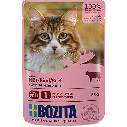 Bozita Pouch Häppchen in Soße mit Rind | 12 x 85g Katzenfutter nass von Bozita