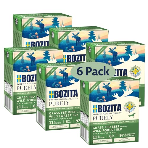 Bozita Purely Paté mit Elch 6x370 g - geschmacksintensives getreidefreies Nassfutter für Hunde DUOPROTEIN von Bozita