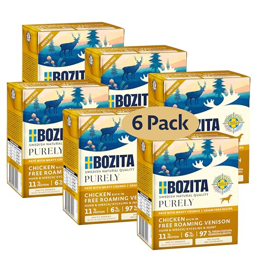 Bozita Purely Paté mit Hirsch 6x370 g - geschmacksintensives getreidefreies Nassfutter für Hunde DUOPROTEIN von Bozita