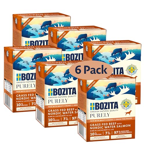 Bozita Purely Paté mit Lachs 6x370 g - geschmacksintensives getreidefreies Nassfutter für Hunde DUOPROTEIN von Bozita