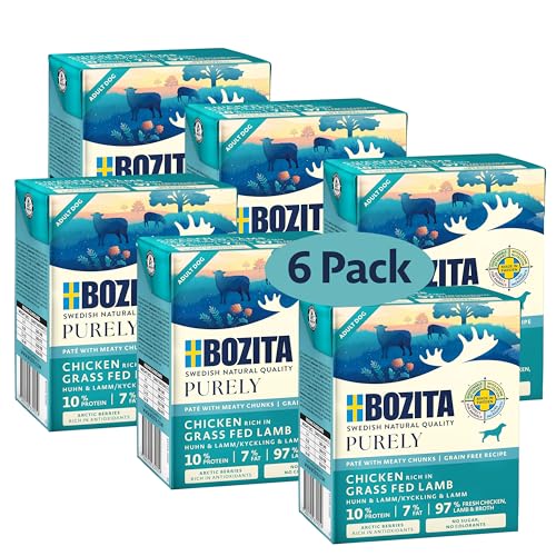 Bozita Purely Paté mit Lamm 6x370 g - geschmacksintensives getreidefreies Nassfutter für Hunde DUOPROTEIN von Bozita