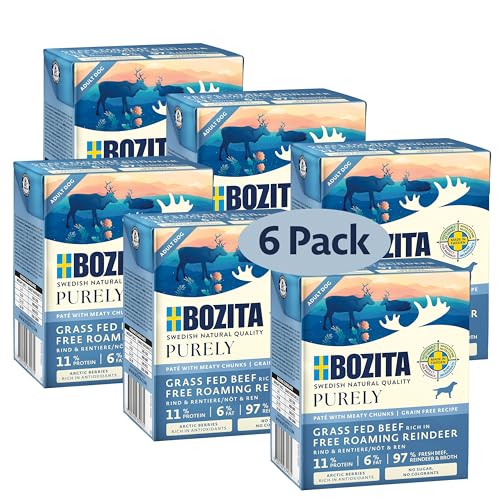 Bozita Purely Paté mit Rentier 6x370 g - geschmacksintensives getreidefreies Nassfutter für Hunde DUOPROTEIN von Bozita