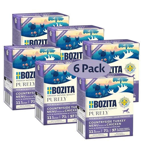 Bozita Purely Puppy & Junior Paté mit Pute 6x370 g - geschmacksintensives getreidefreies Nassfutter für Hunde DUOPROTEIN von Bozita