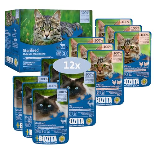 Bozita Sterilised Häppchen in Sauce mit Fleisch Multibox 12x85 g Pouch - Nassfutter für Katzen im Portionsbeutel von Bozita